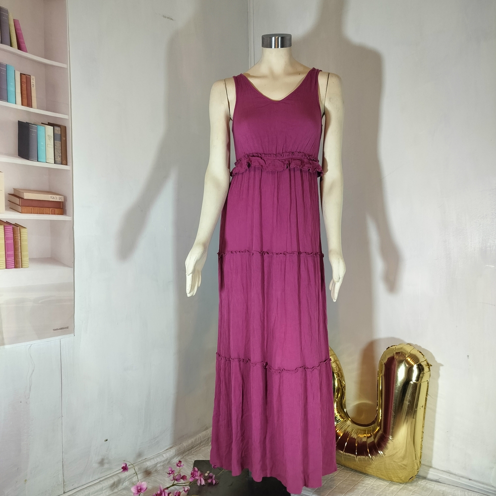 Pink Rose Sleeveless Magenta Maxi Dress